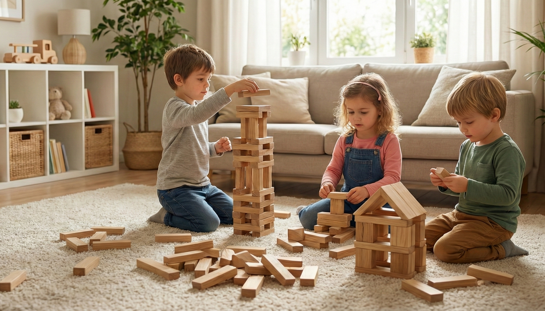 Kinderen spelen met Hout&Stout Deluxe kist